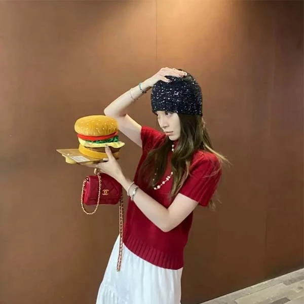 韩系慵懒风立领针织衫女春秋氛围感休闲显瘦百搭纯色短袖T恤上衣
