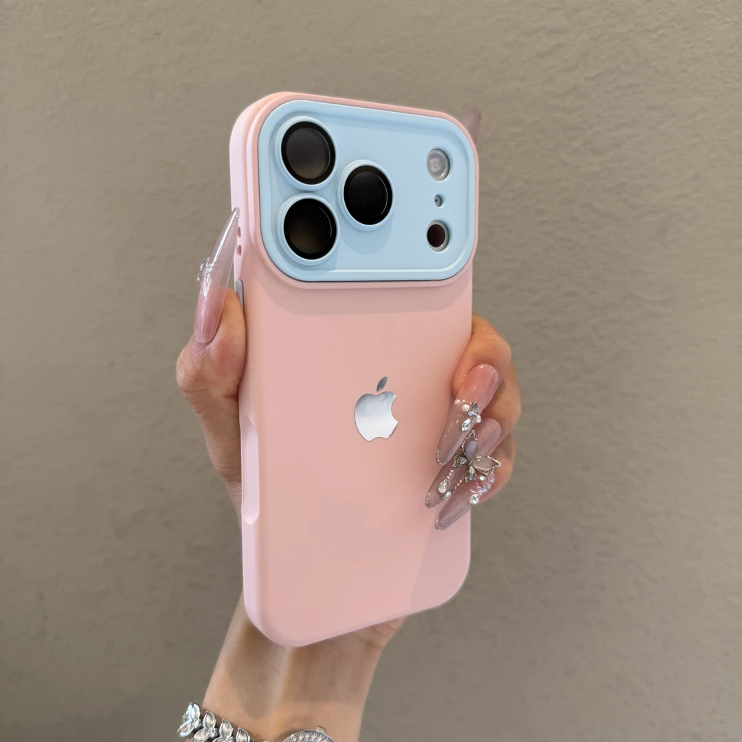 高颜值撞色镜头框适用苹果17promax手机壳iPhone16肤感15硅胶14女