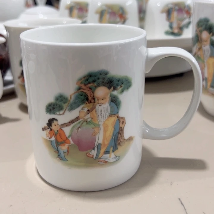 瓷片陶瓷制品寿星杯350毫升两个