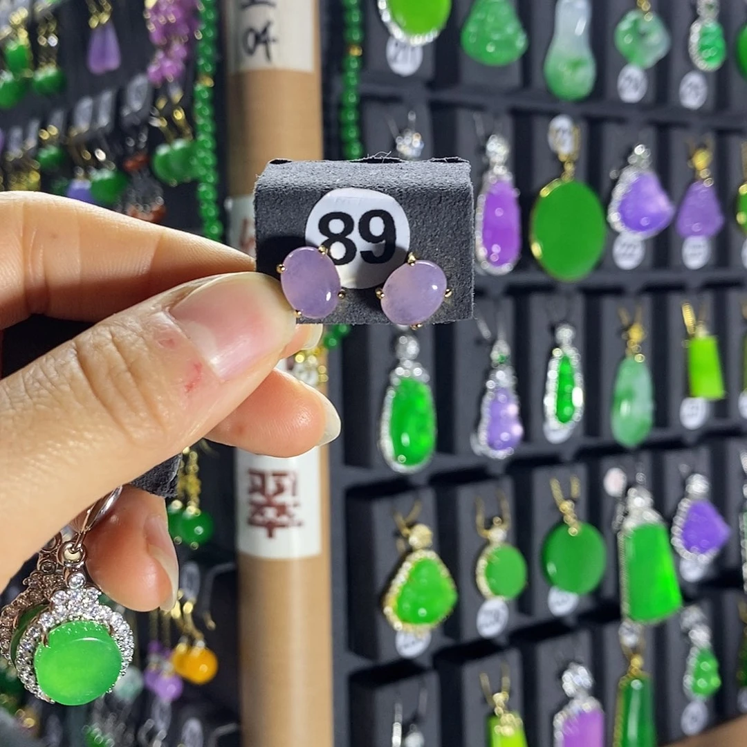 银S925镶嵌翡翠耳饰89