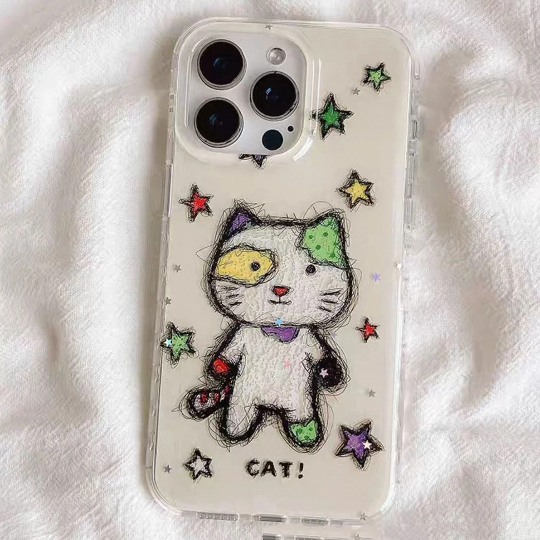 卡通潦草小怪猫适用苹果16promax手机壳iPhone131211华为mate70P6