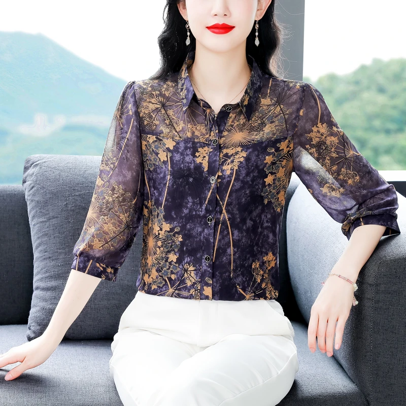 2025春夏新款洋气女上衣时尚气质减龄小个子精美印花宽松显廋衬衫