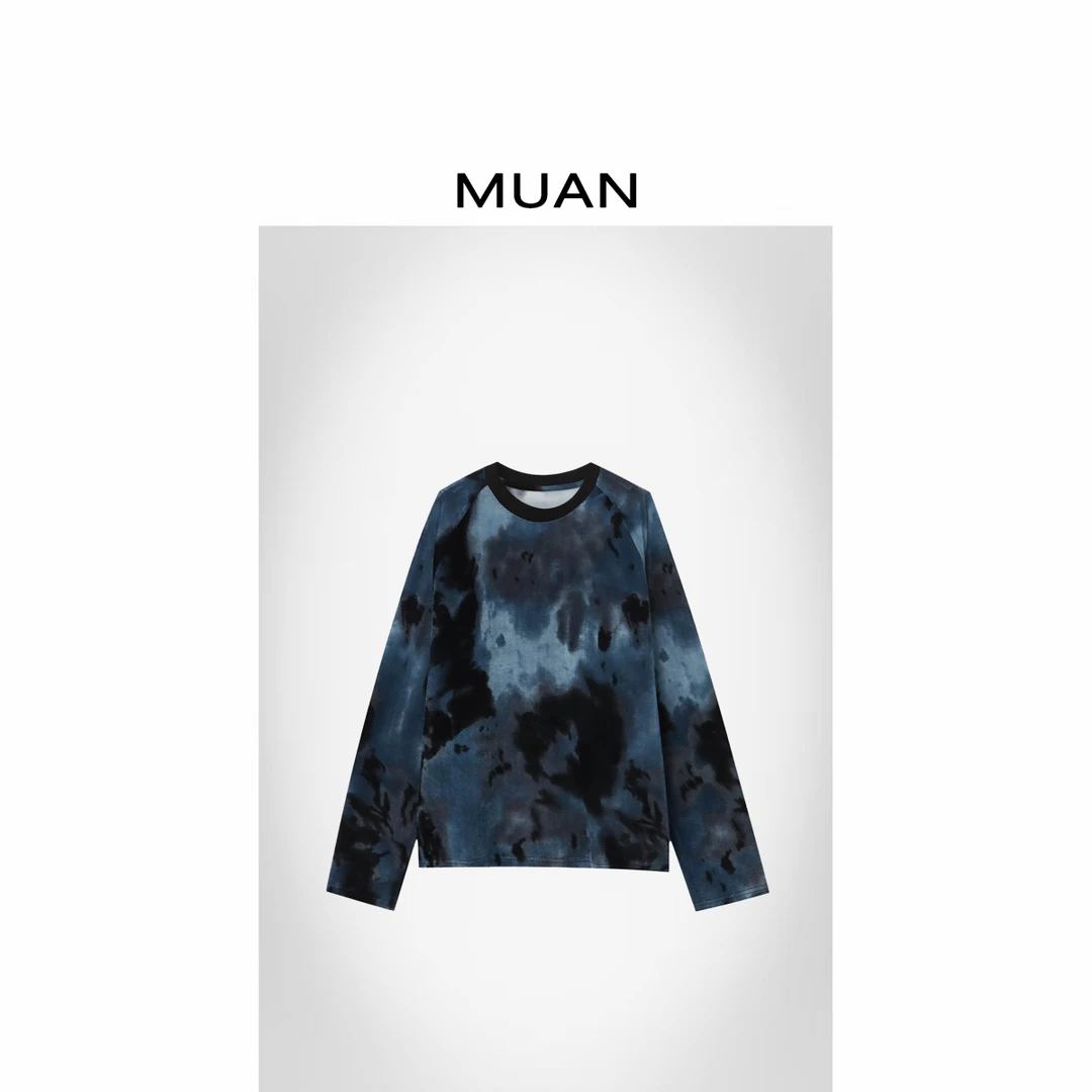 木岸MUAN：《海浪长袖T》”海浪系列“定制宽松晕染上衣女DG3-9035-1