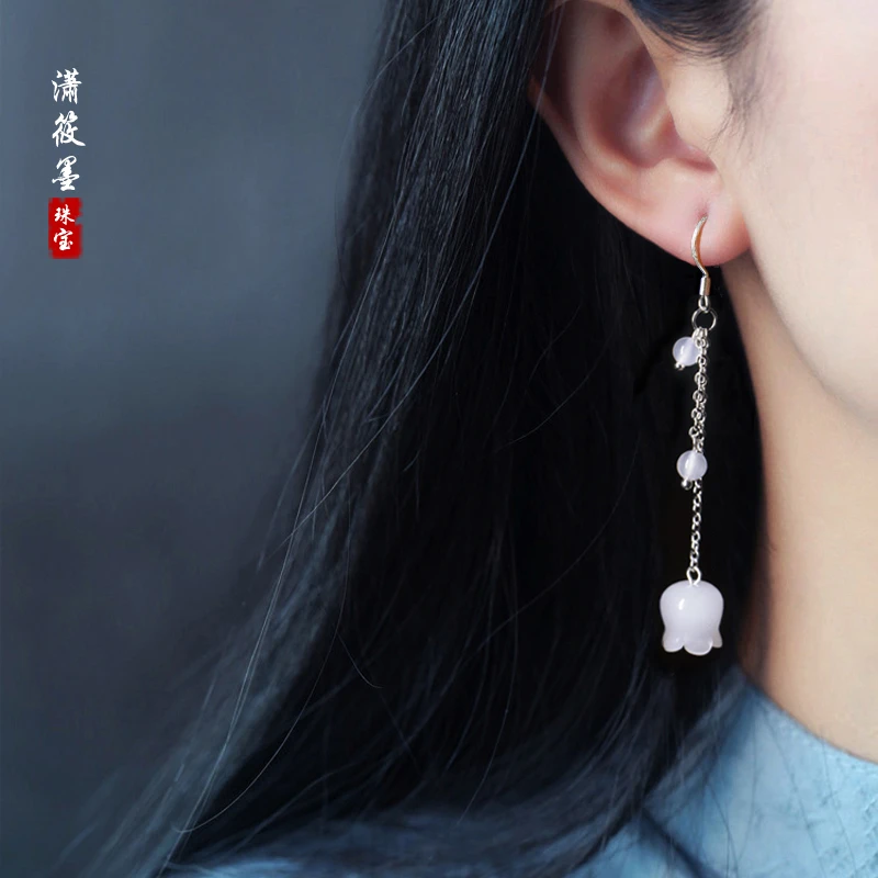 金丝玉铃兰花耳坠耳饰