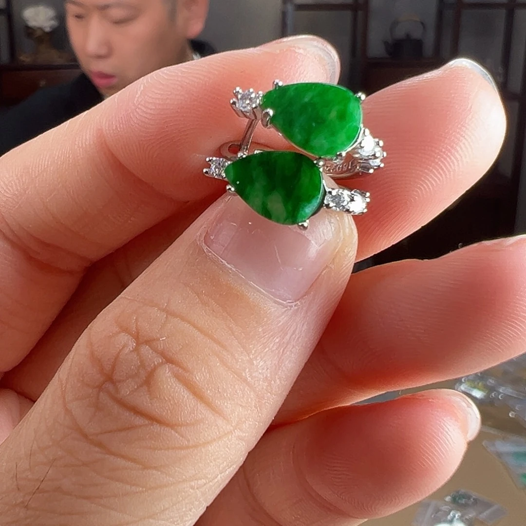 翡翠银S925镶嵌耳饰耳环59