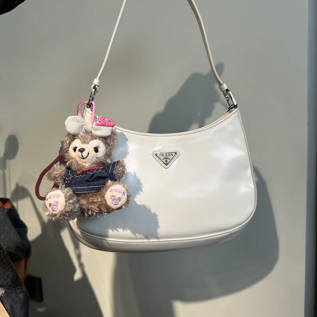 95新 Prada/普拉达 Prada Cleo 亮面单肩白色腋下包