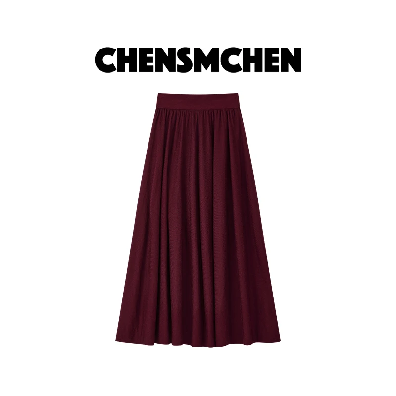 CHENSMCHEN 进口醋酸高腰纯色半身裙女时尚休闲百搭裙子CSQ7004MX