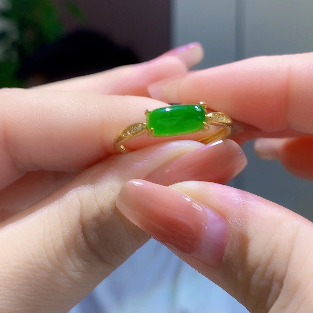 和田玉（碧玉）戒指银S925镀金镶嵌