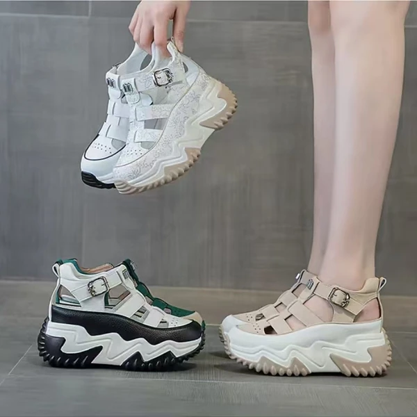 【透气轻便显脚小】厚底罗马凉鞋女夏时尚新款休闲包头镂空老爹鞋