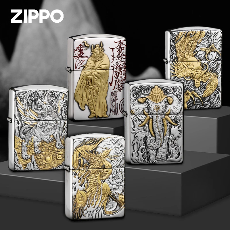 ZIPPO/之宝煤油打火机鎏金钟馗龙行天下貔貅凤凰六牙象DY9912QT