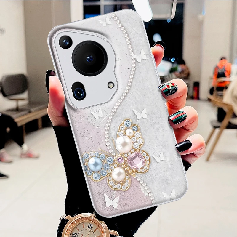 适用华为Pura70Ultra手机壳高级感钻石蝴蝶水凝壳新款防摔保护套