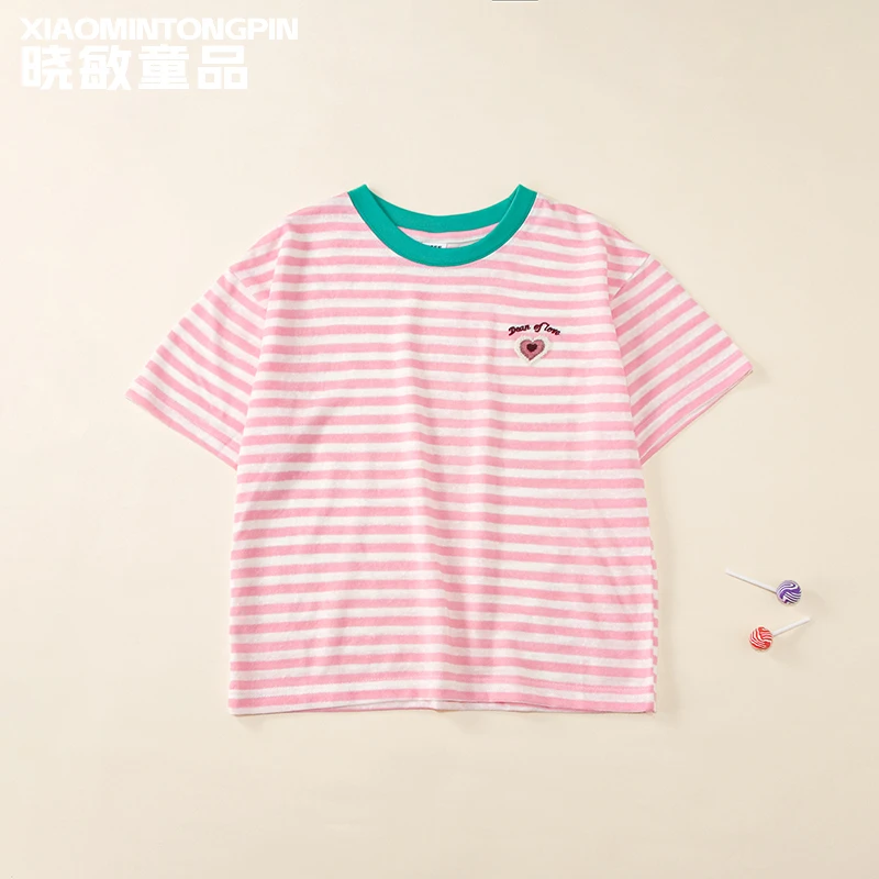 2025年款衣服儿童爱心条纹T恤3C4586女童夏季