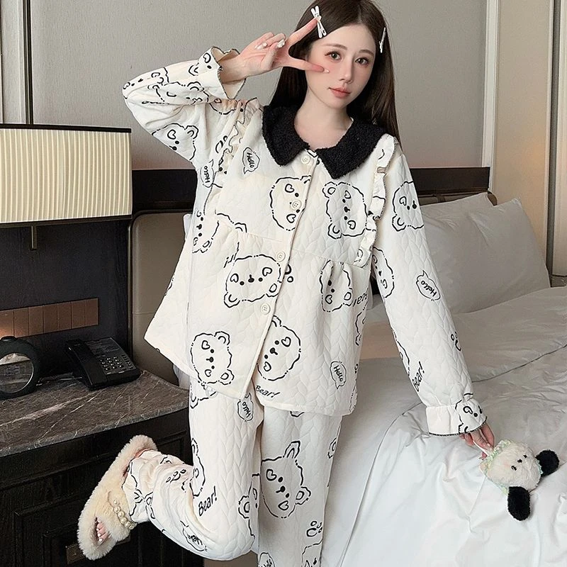加大码300斤空气棉月子服10-12月秋冬季加厚两件套孕妇睡衣胖mm