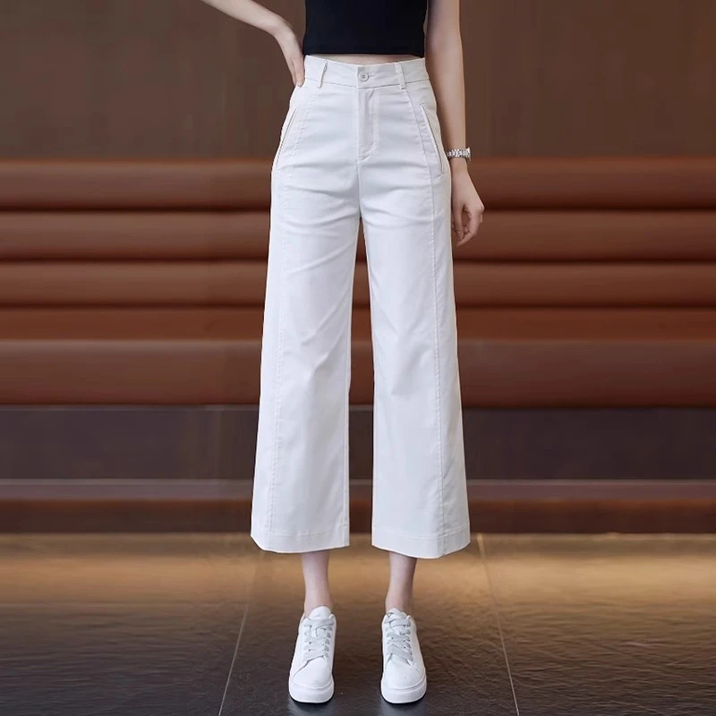 酵洗加柔纯棉八分裤女阔腿裤女夏季薄款韩版裤子女款爆款2025新款