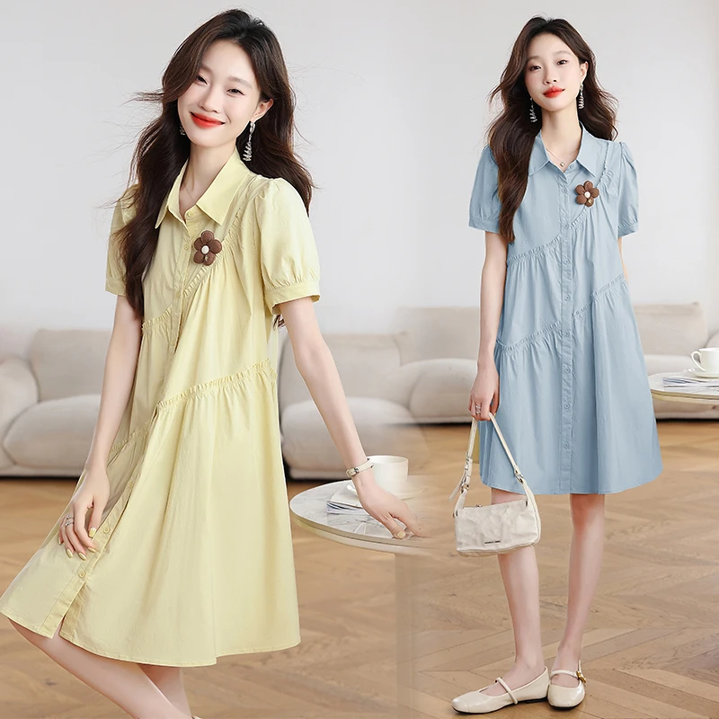 现货秒发2025新款甜美可爱减龄韩版简约公主衬衫式连衣裙A字裙