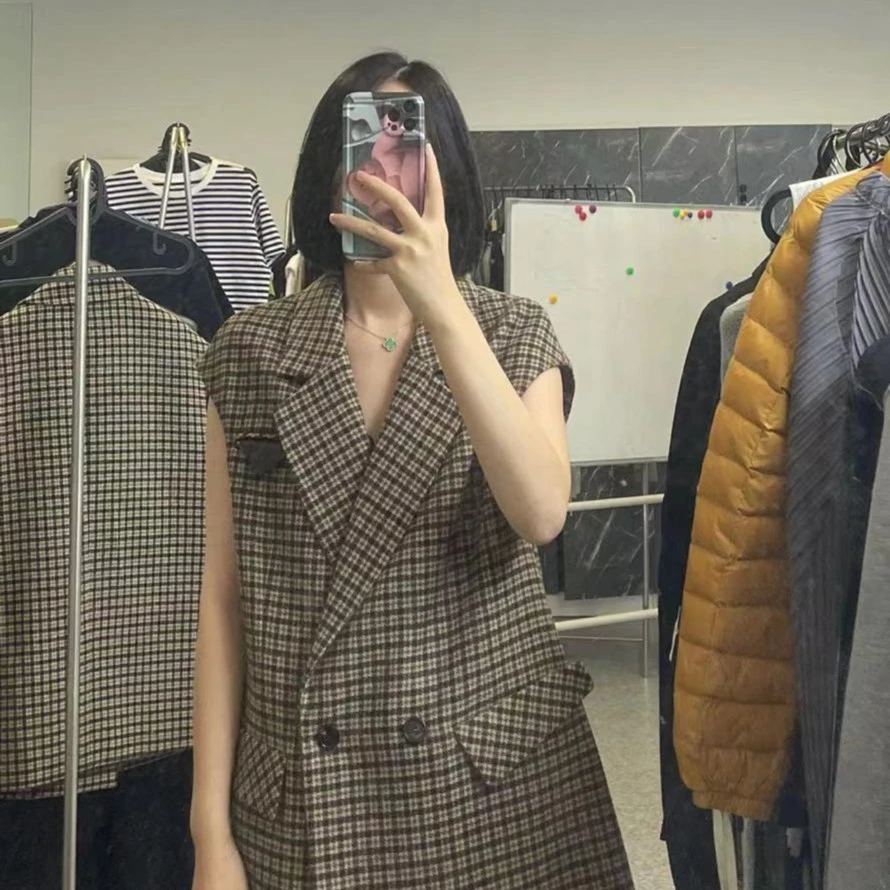 T21105春秋中长款西装无袖马甲女装