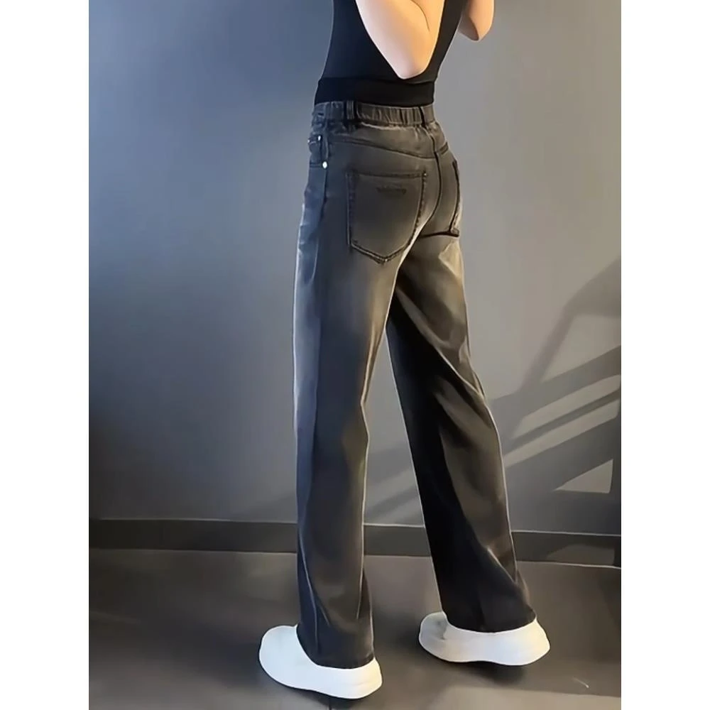 黑色牛仔裤男士春春秋新款轻奢大码潮牌时尚宽松直筒休闲长裤子男