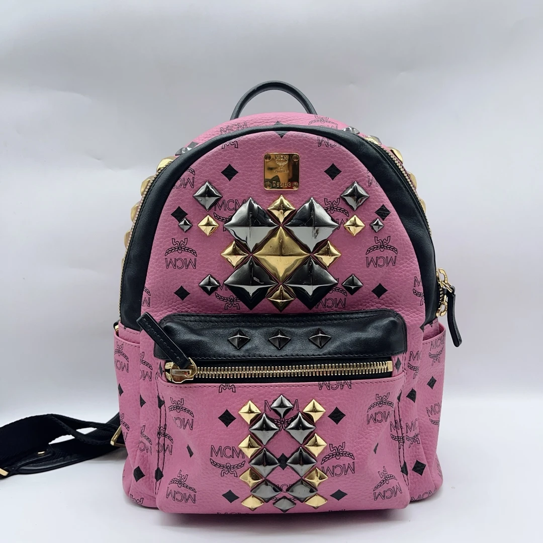 95新 MCM  粉色铆钉双肩包  1461 7805