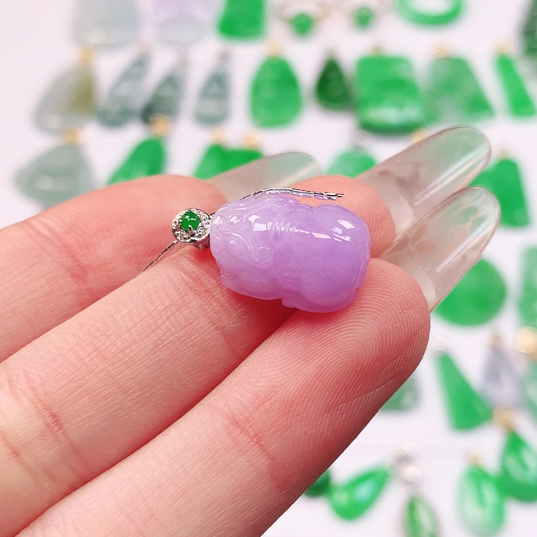 翡翠18K金镶嵌吊坠(不含链)