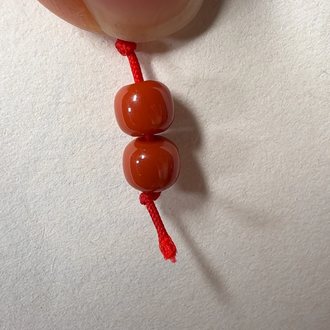 南红玛瑙未镶嵌珠宝半成品保山磨石坎原矿满色满肉卡6老型珠一对