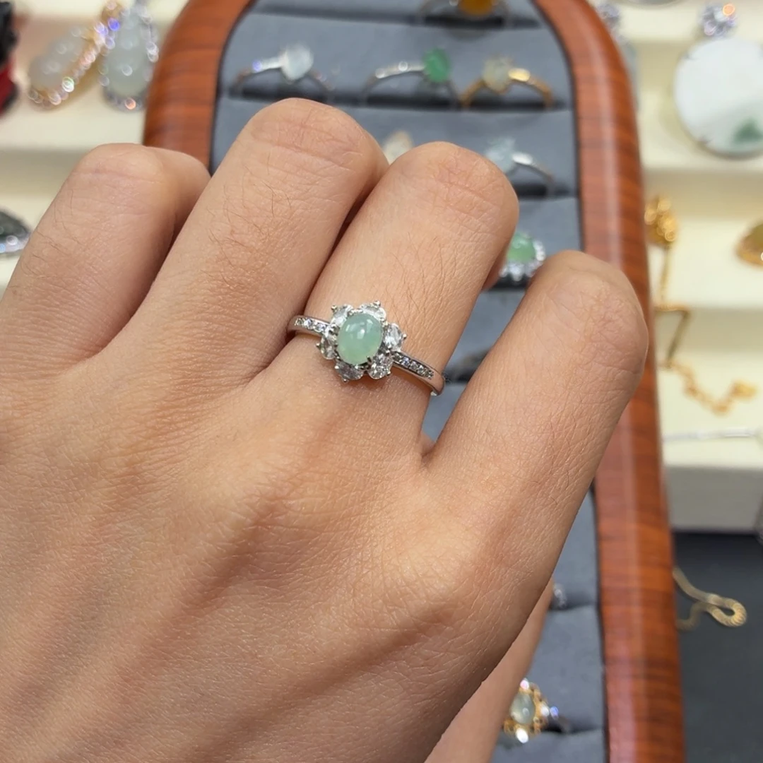 翡翠银S925镶嵌颈饰戒指