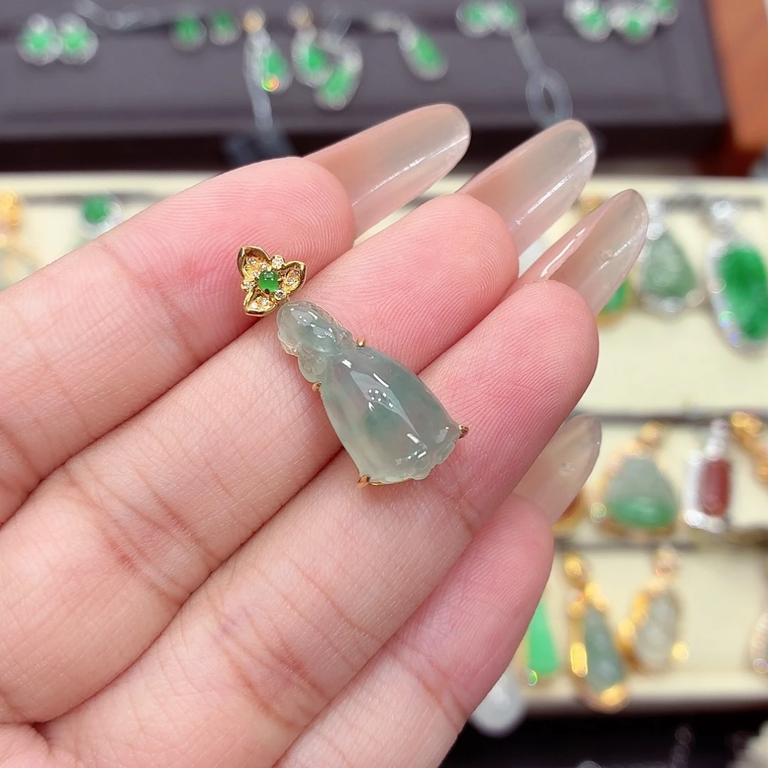 翡翠18K金镶嵌吊坠(不含链)