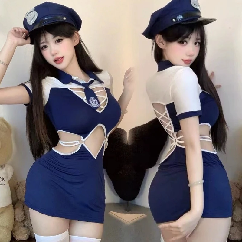 机舱攻速 性感空姐制服镂空职业cos连体纯欲包臀裙内衣套装