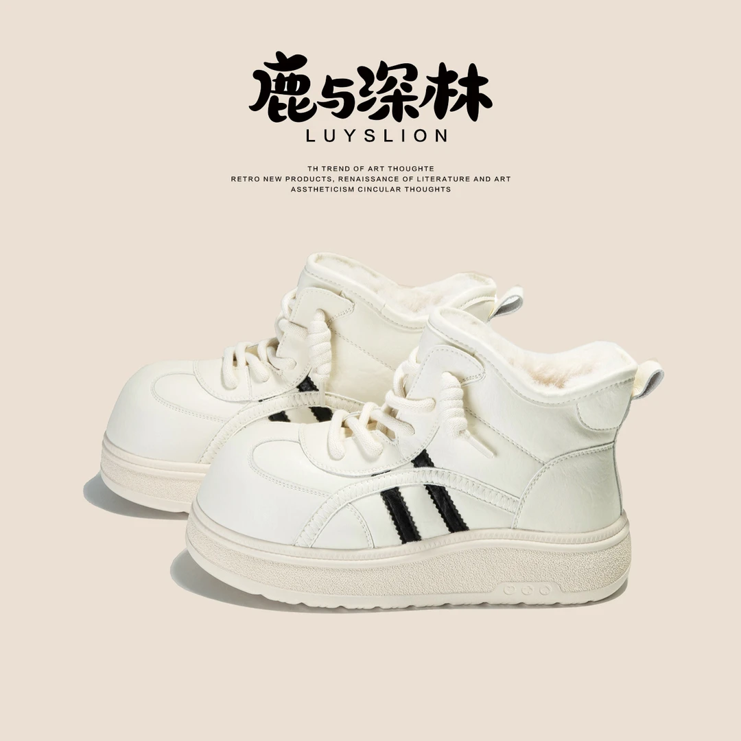 鹿与深林2025冬季新款百搭厚底休闲白色雪地靴加绒棉鞋高帮小白鞋