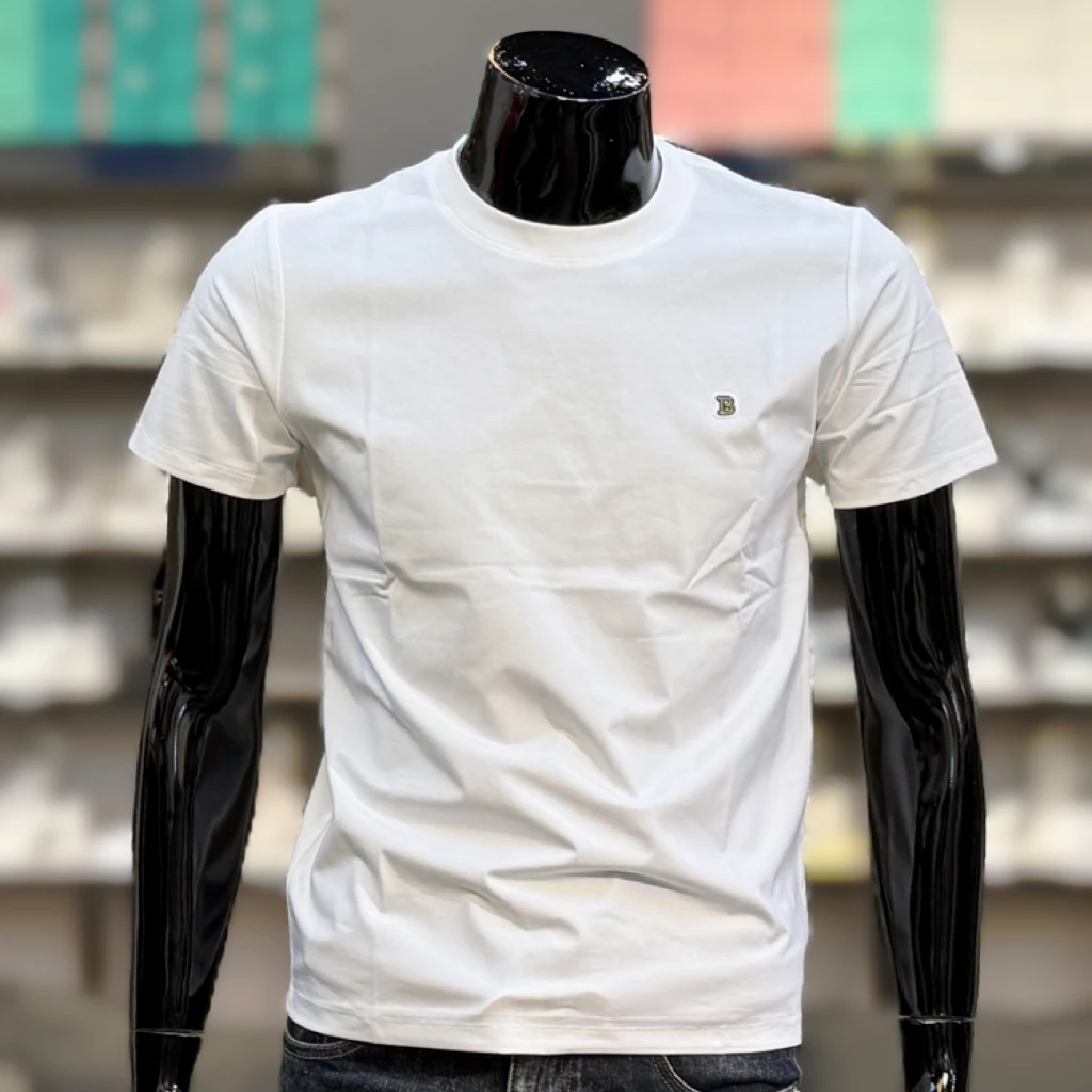 主航道加急欧货玫红色字母莱卡棉短袖小板性修身圆领男士纯色T恤