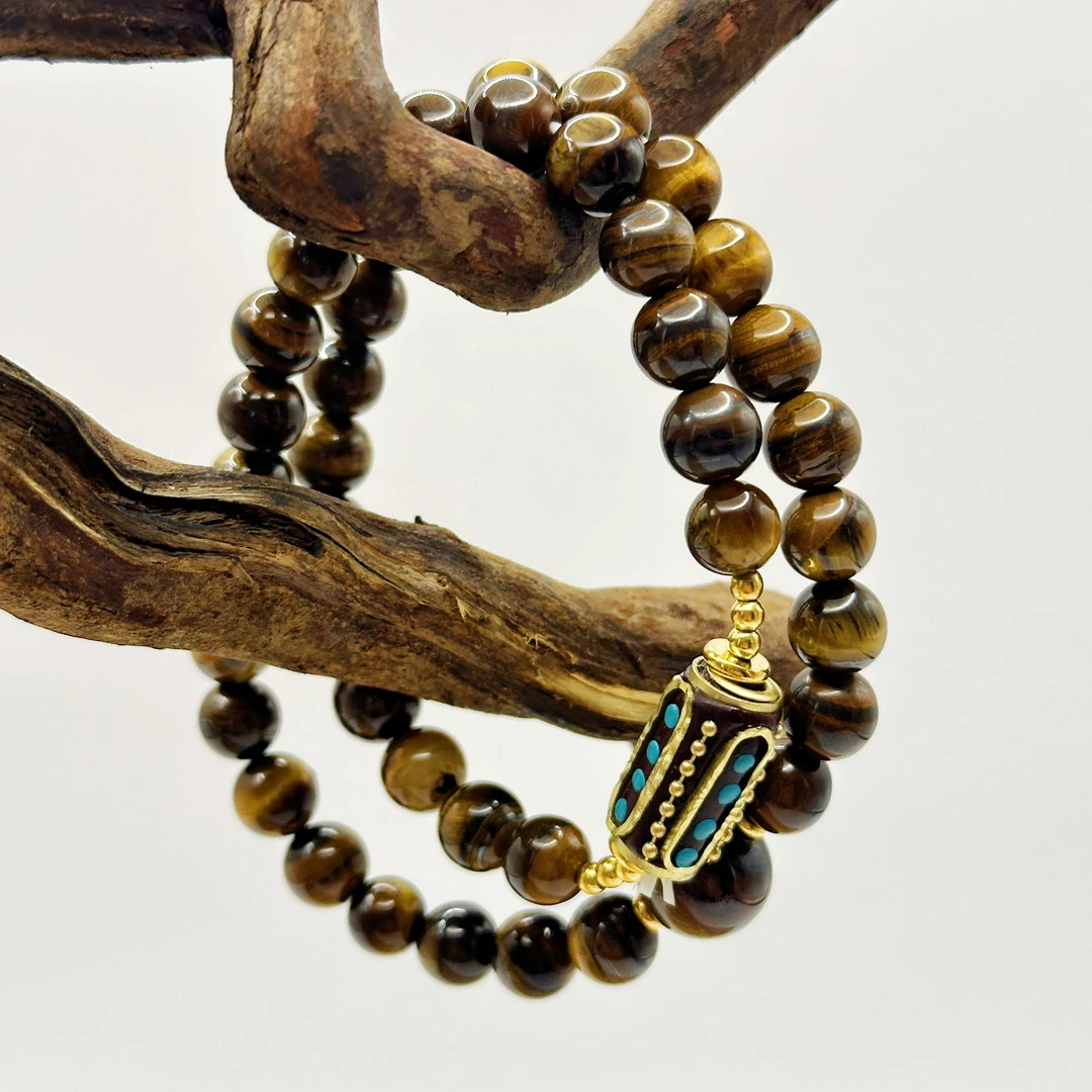 非金属大理石手链 女士S1042 虎眼石双圈手串（无礼盒）