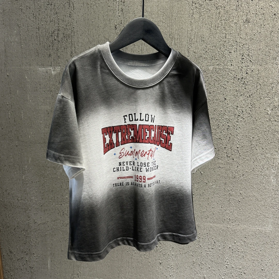 【元素kids】儿童韩版做旧时尚短袖喷黑街舞酷帅半袖