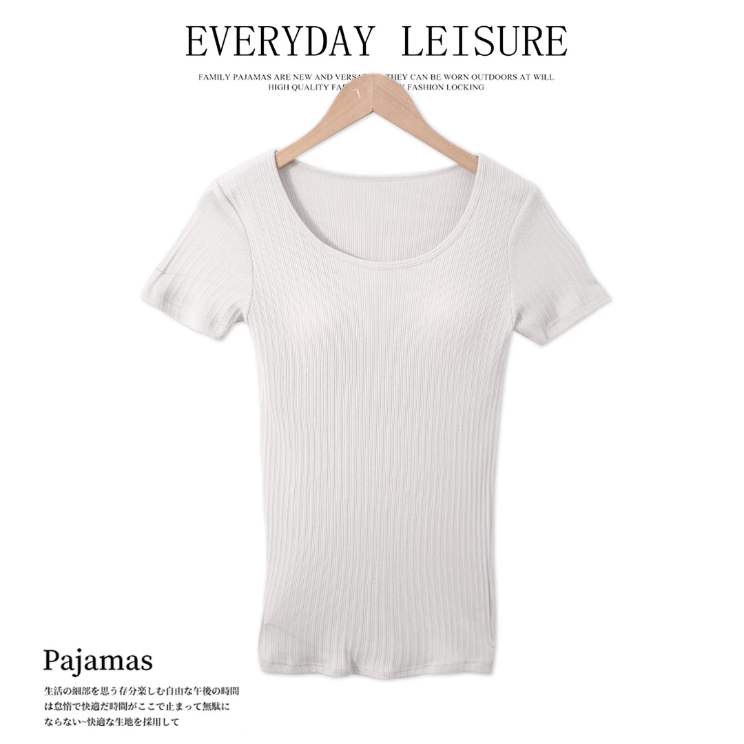 春夏季女士短袖上衣柔软舒适含胸垫透气01561休闲宽松透气