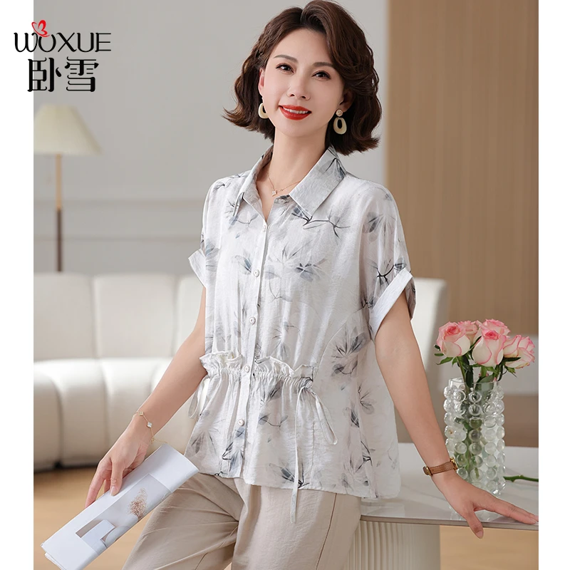 中年妈妈夏装套装2025新款贵夫人小衫中老年女春夏雪纺衫时尚上衣