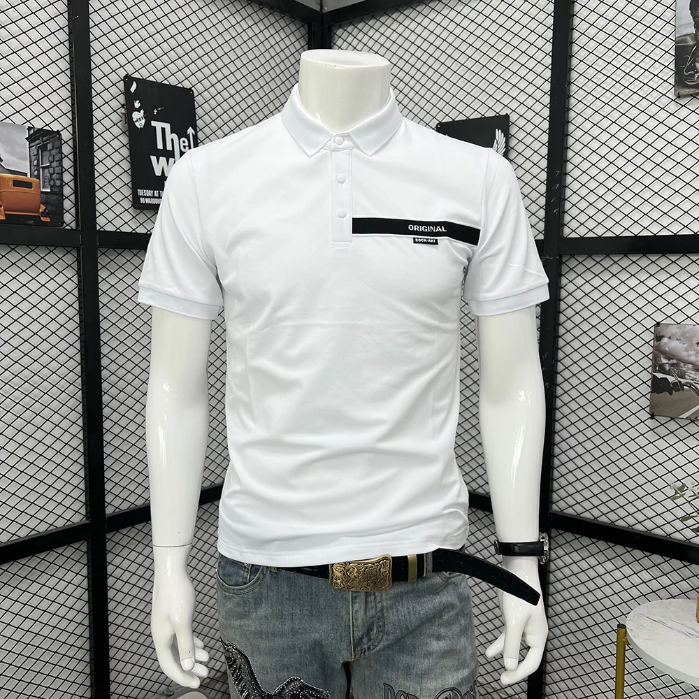 白色印花短袖青春活力Polo衫透气男士翻领纯色半袖夏季修身上衣