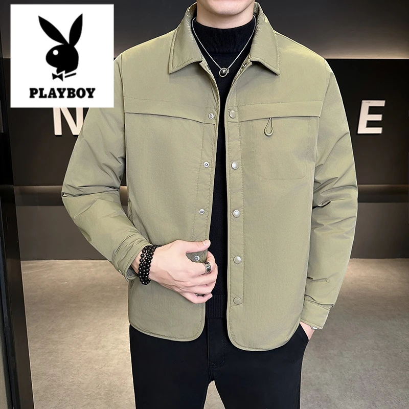 花花公子男士秋冬季新款轻薄羽绒服翻领鸭绒保暖外套时尚夹克上衣