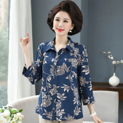 2025新款胖妈妈装春夏装棉绸衬衫中老年人女衣服加肥加大棉绸衬衣