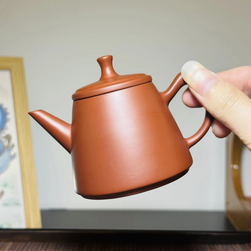 潮州手拉壶原矿朱泥全手工吉运壶直筒身大口径红泥茶壶紫砂壶140c