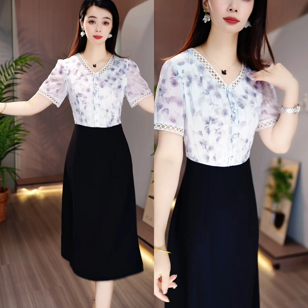 白色晕染连衣裙镂空圆圈印花气质洋气减龄夏季新款女神时尚显瘦