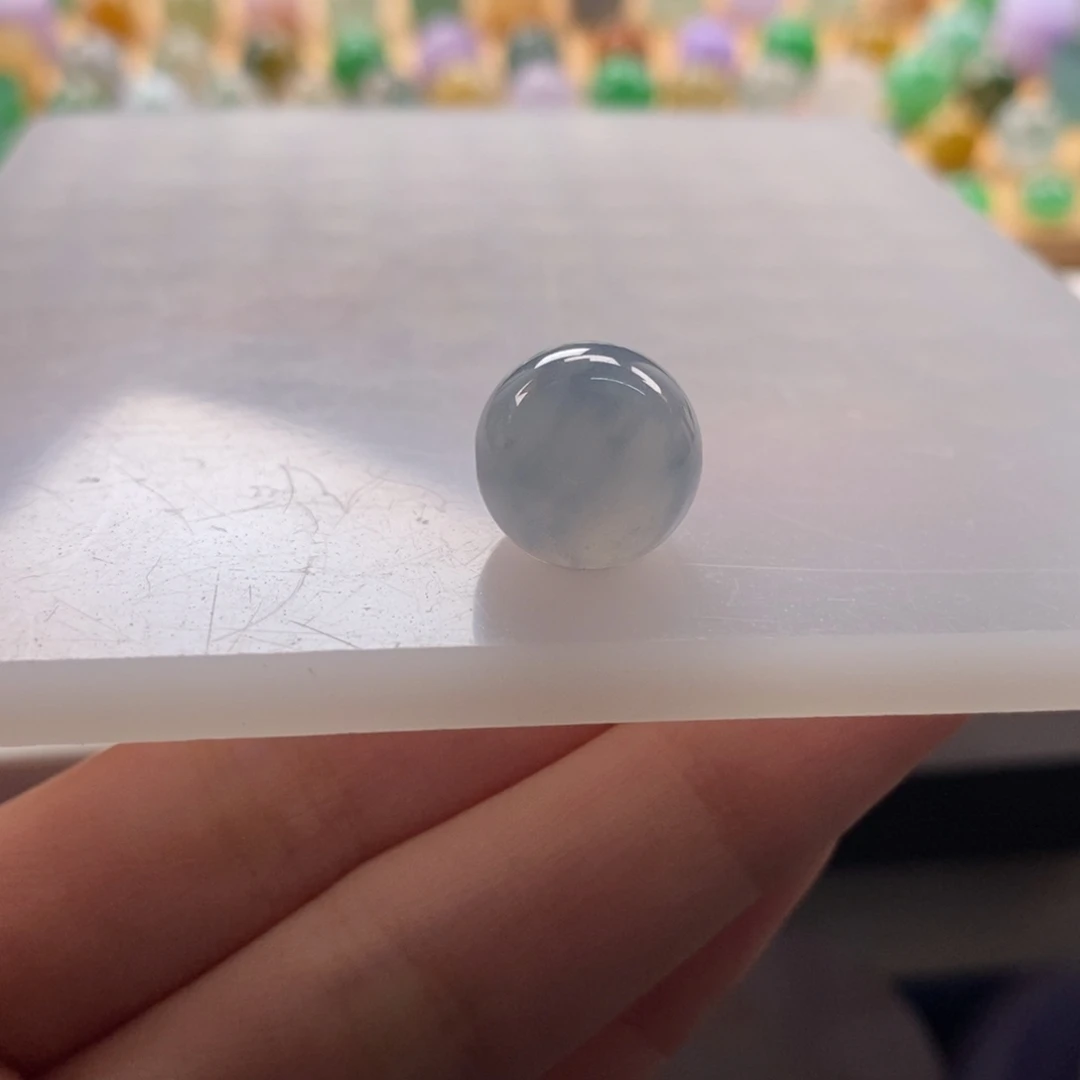 翡翠未镶嵌颈饰冰胶蓝底圆珠卡12.8