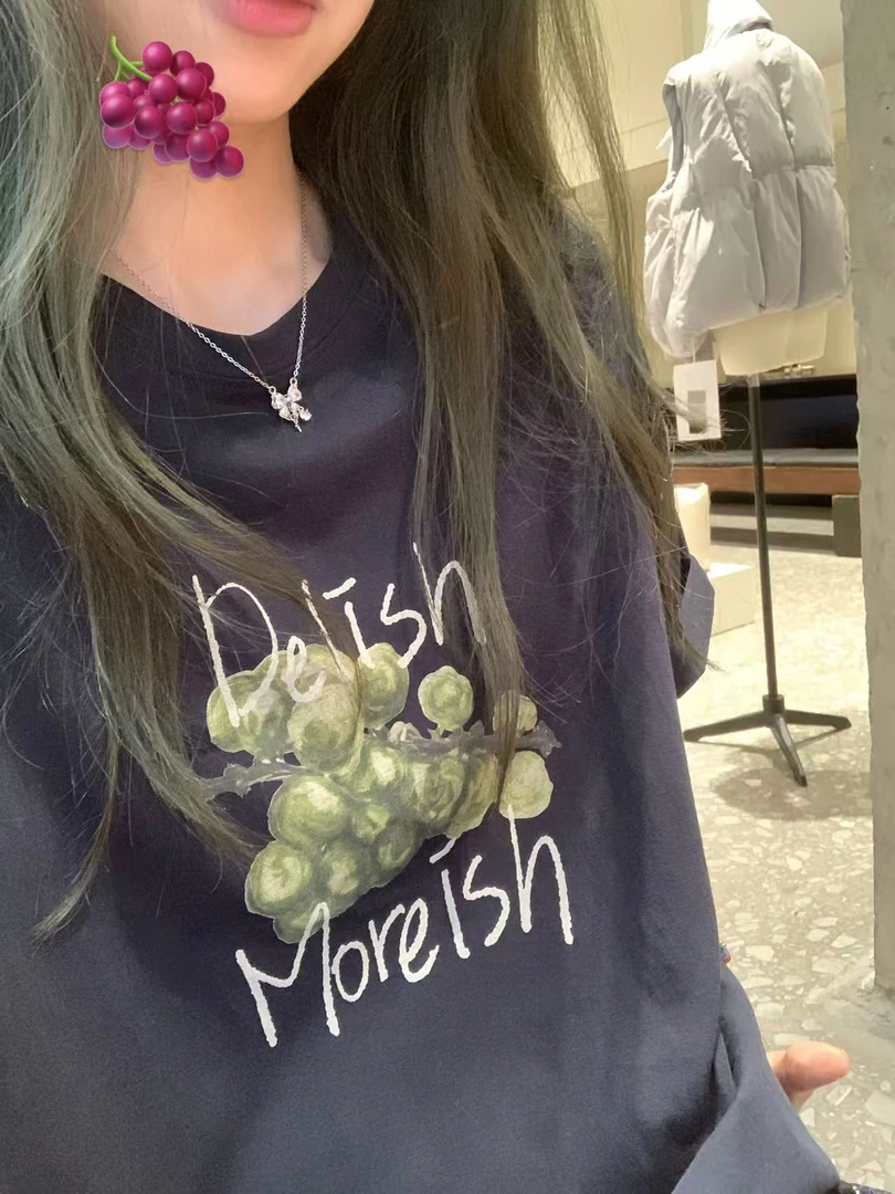 【YOU】爽棉青葡萄 夏款雪花棉薄软舒适感圆领水画印花短袖t   6118