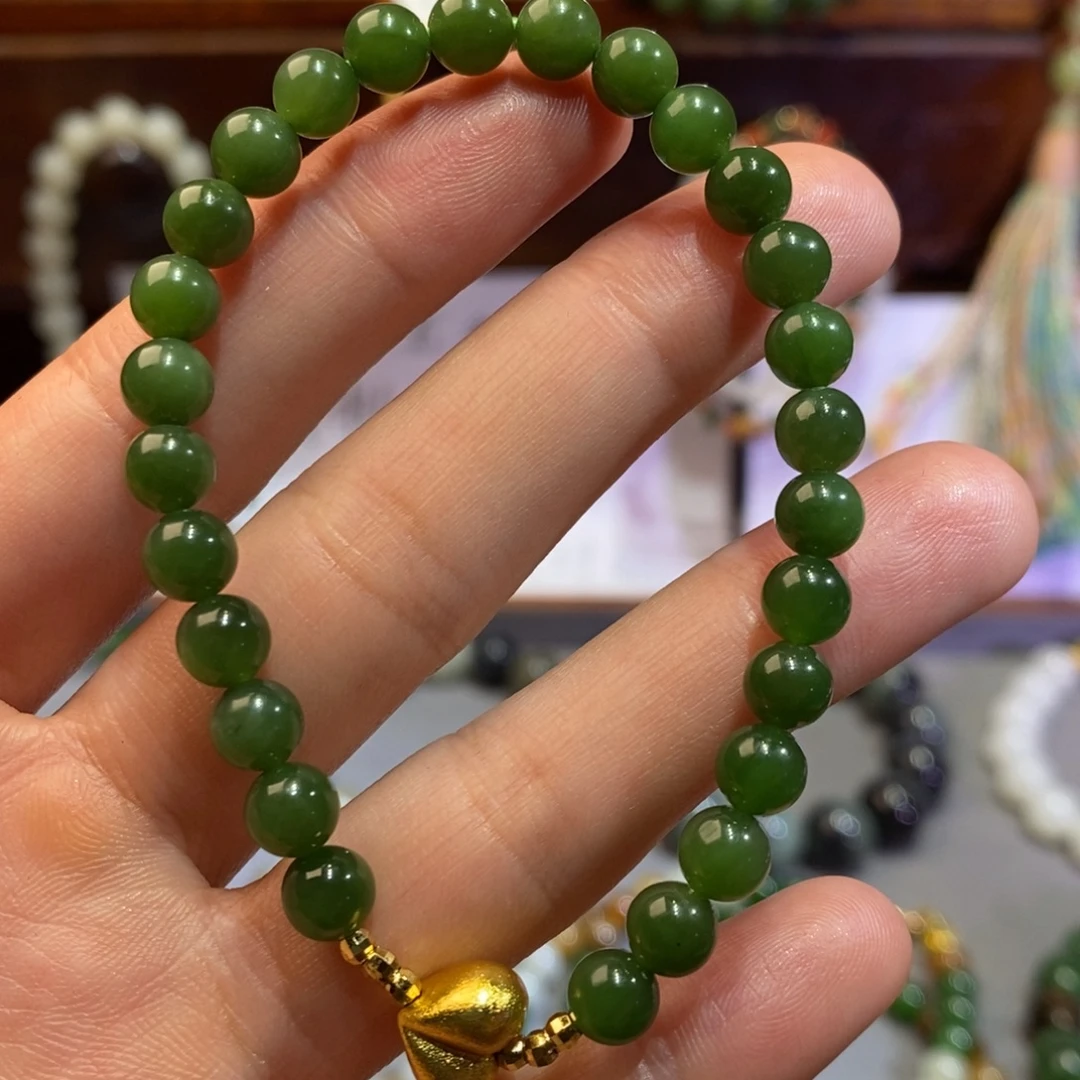 和田玉（糖玉）未镶嵌手链碧玉羊阳绿无黑卡6