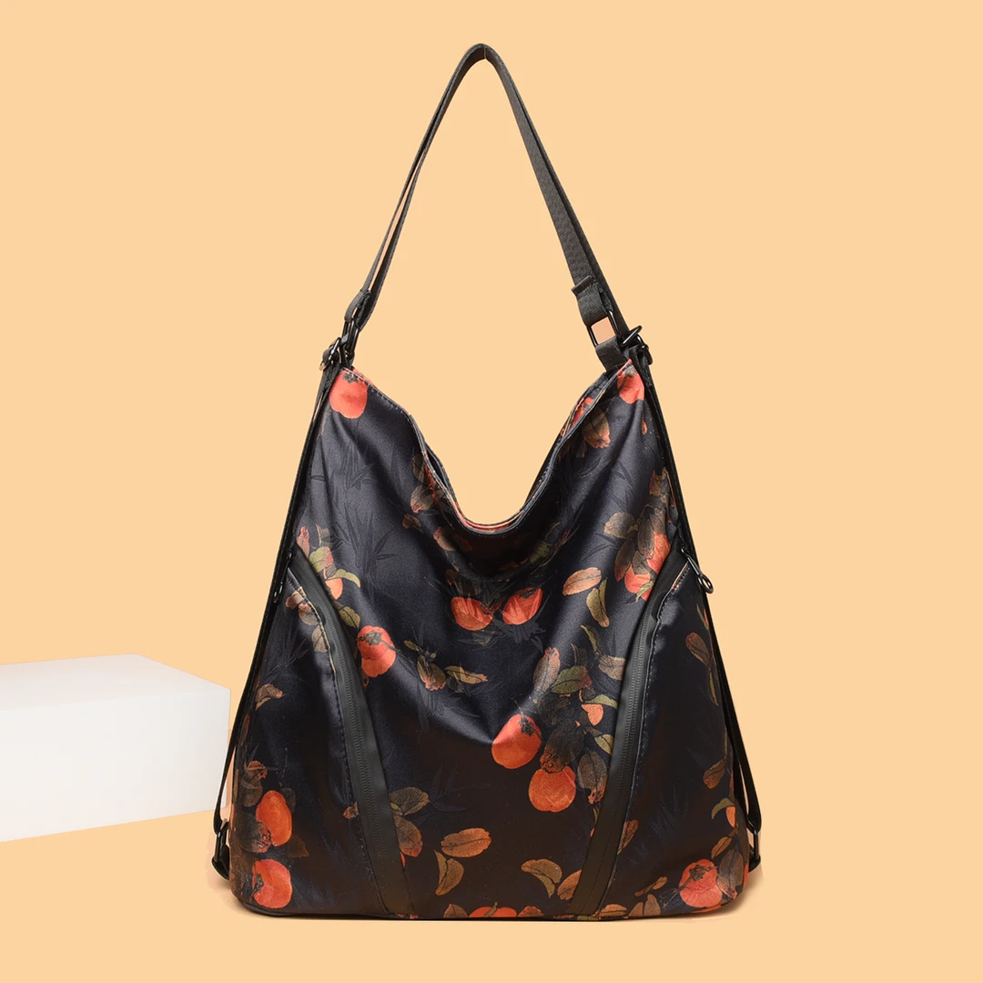 柿柿如意民族风单肩斜挎托特包双肩背包多功能大容量高级面料包包