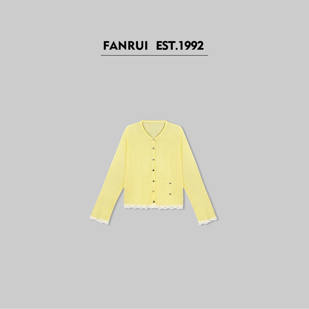 FANRUI/泛芮「蔷薇天空」精梳棉蕾丝花边设计感针织开衫XY15131