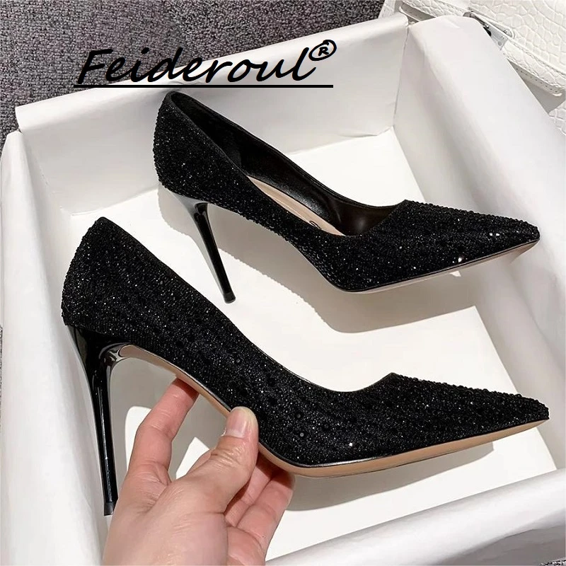 Feideroul气质高跟鞋2025新款水钻网红法式细跟尖头鞋百搭单鞋