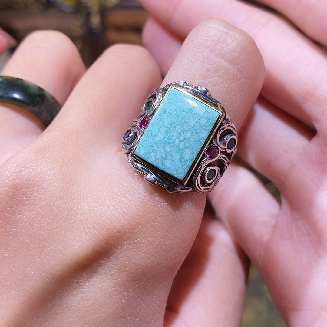 绿松石银S925镶嵌戒指?****?