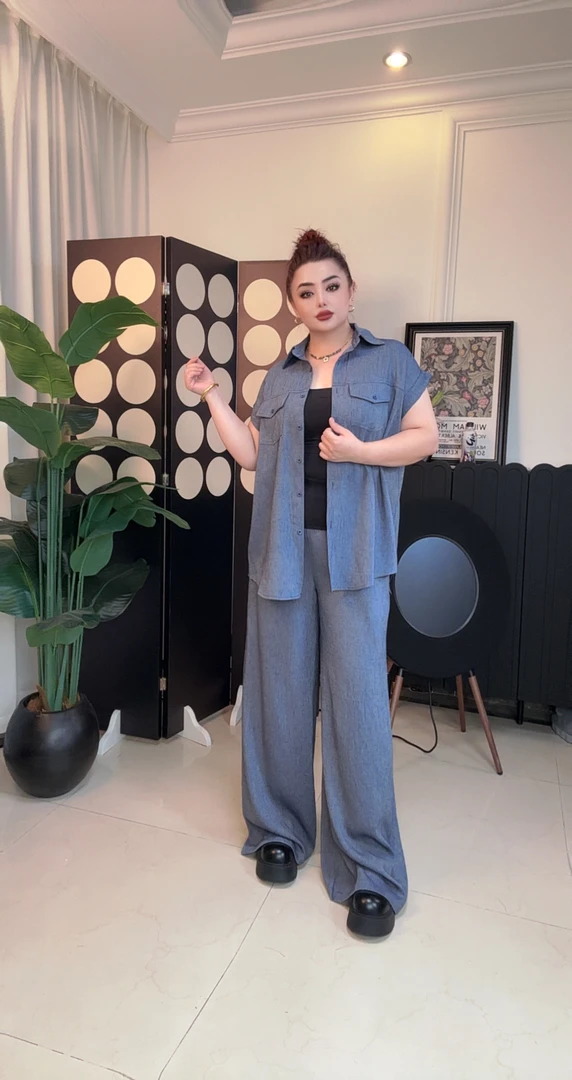 新款时尚百搭短袖时尚亚麻套装