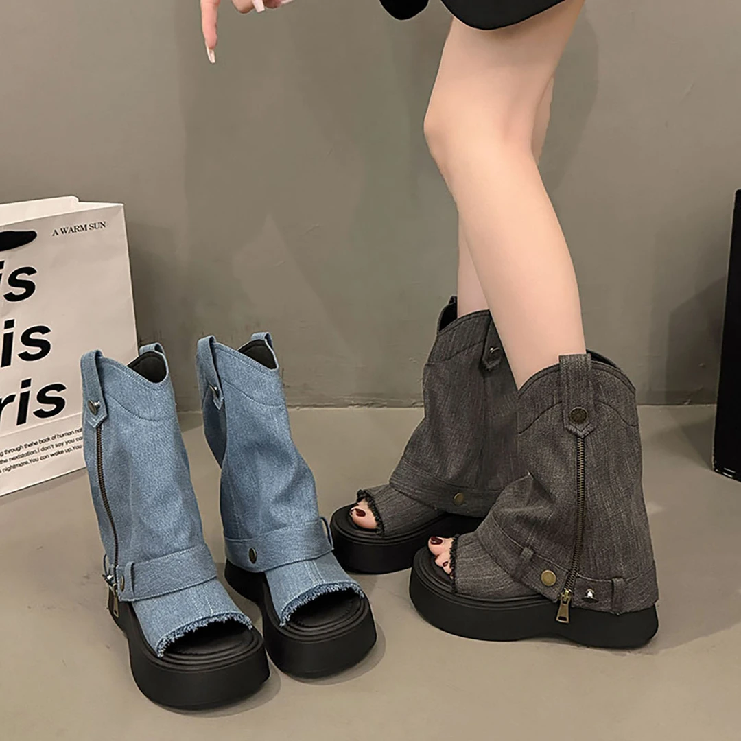 南在南方复古一字厚底凉鞋女款夏季外穿2025新款配裙子增高凉鞋子