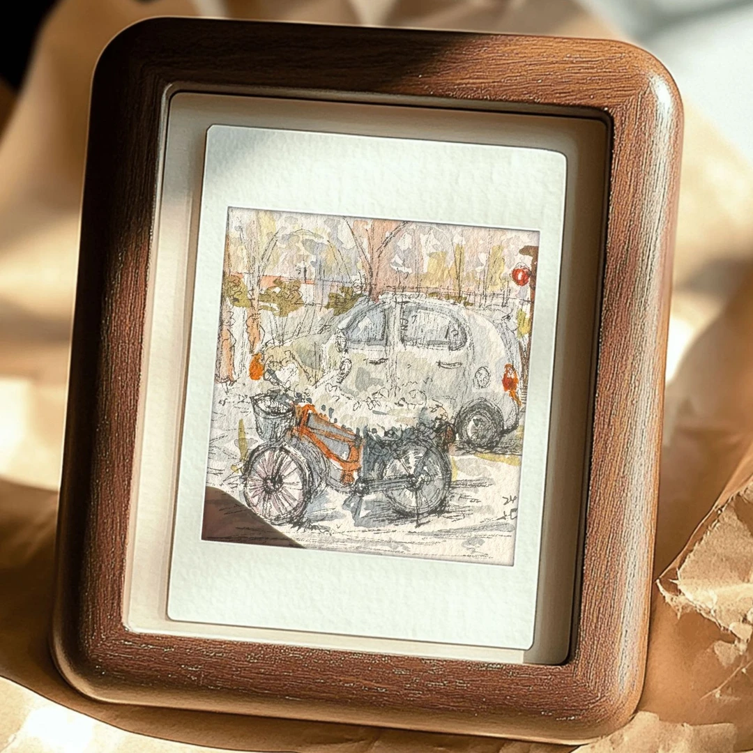 原创写生小画 实木装裱