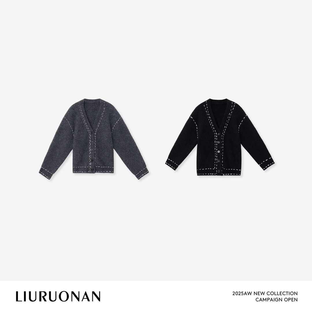 LIURUONAN | 9.28四周年 【复古腔调毛衣 】撞色明线 V 领针织开衫