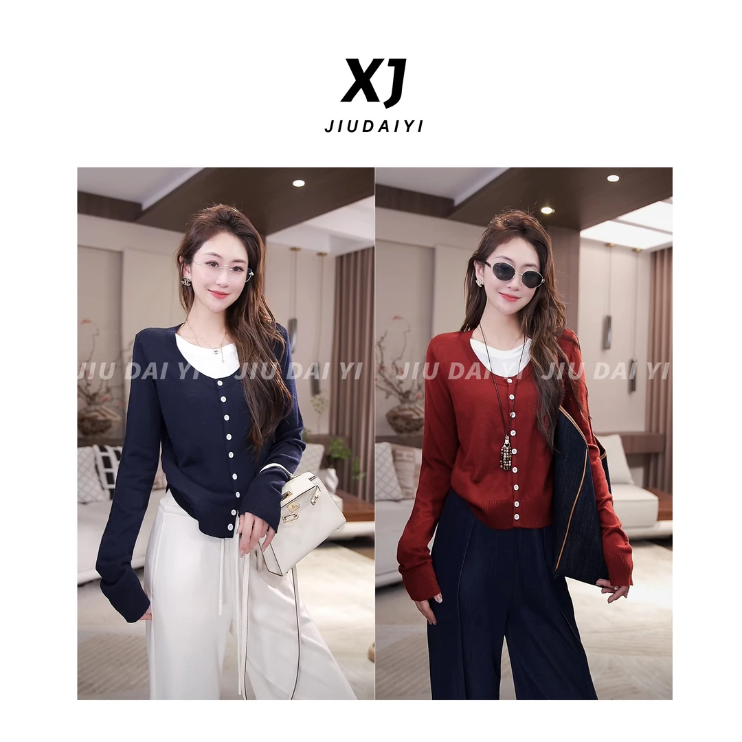 玖黛衣【拼色美学】新款秋季拼接时尚百搭羊毛衫 XSJ42165